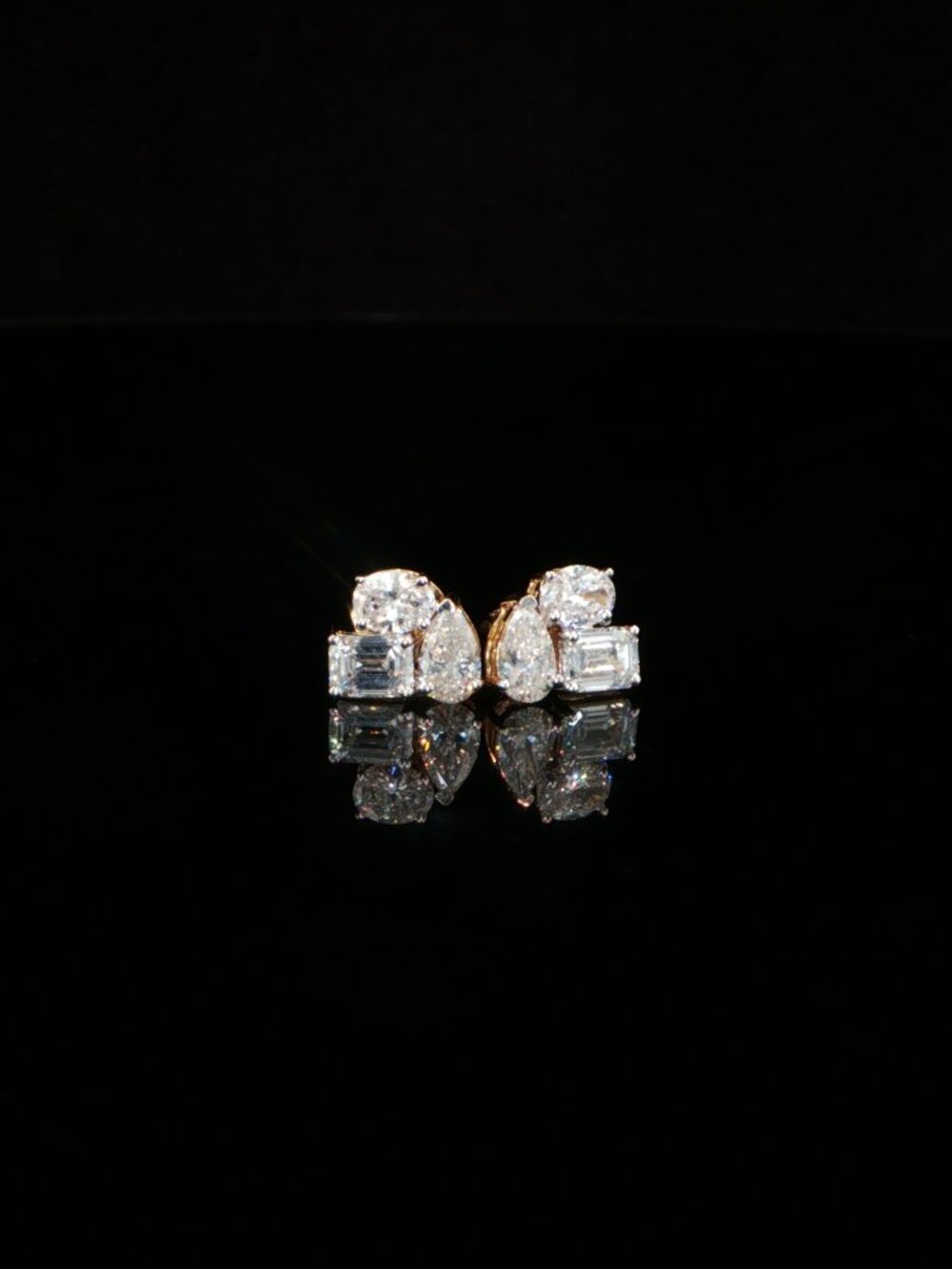 1.11 CTW Emerald, Oval & Pear Lab-Grown Diamond Cluster Stud Earrings - 14K Yell